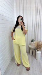 Metallic Mesh T-Shirt and Trouser Co-Ord - LEMON
