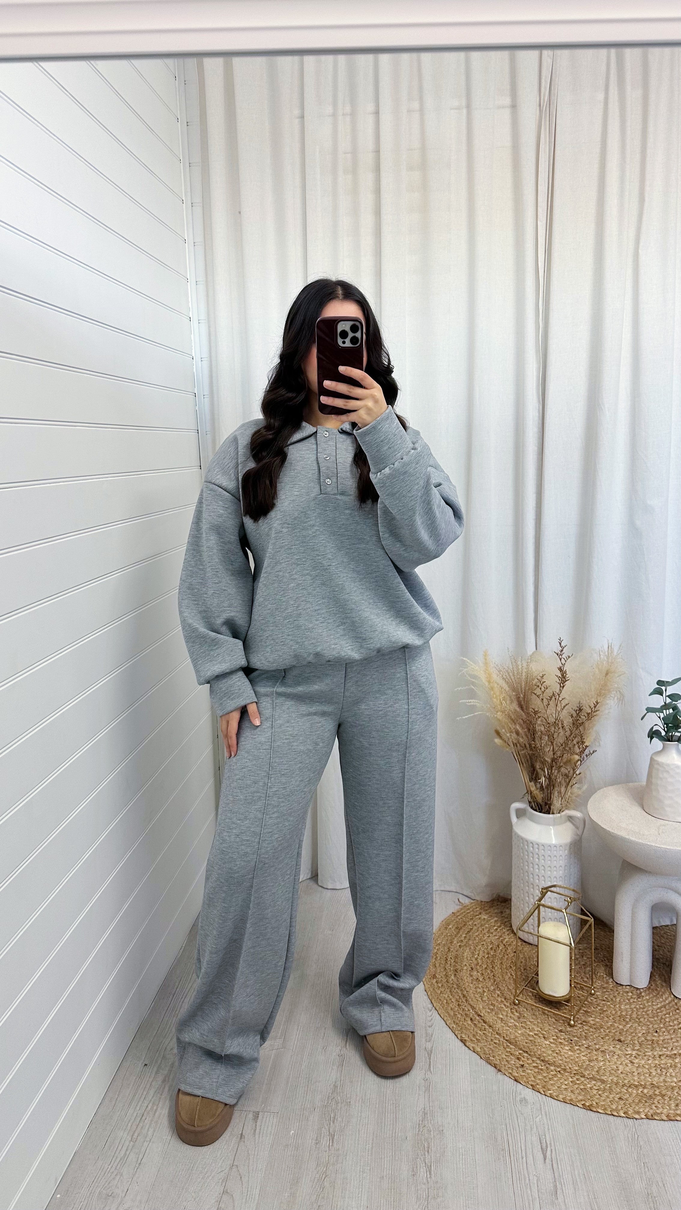 Collared Sweatshirt and Seam Front Joggers Co-Ord - GREY