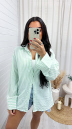 Pinstripe Oversized Cotton Shirt - MINT
