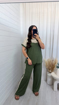 Metallic Mesh T-Shirt and Trouser Co-Ord - KHAKI