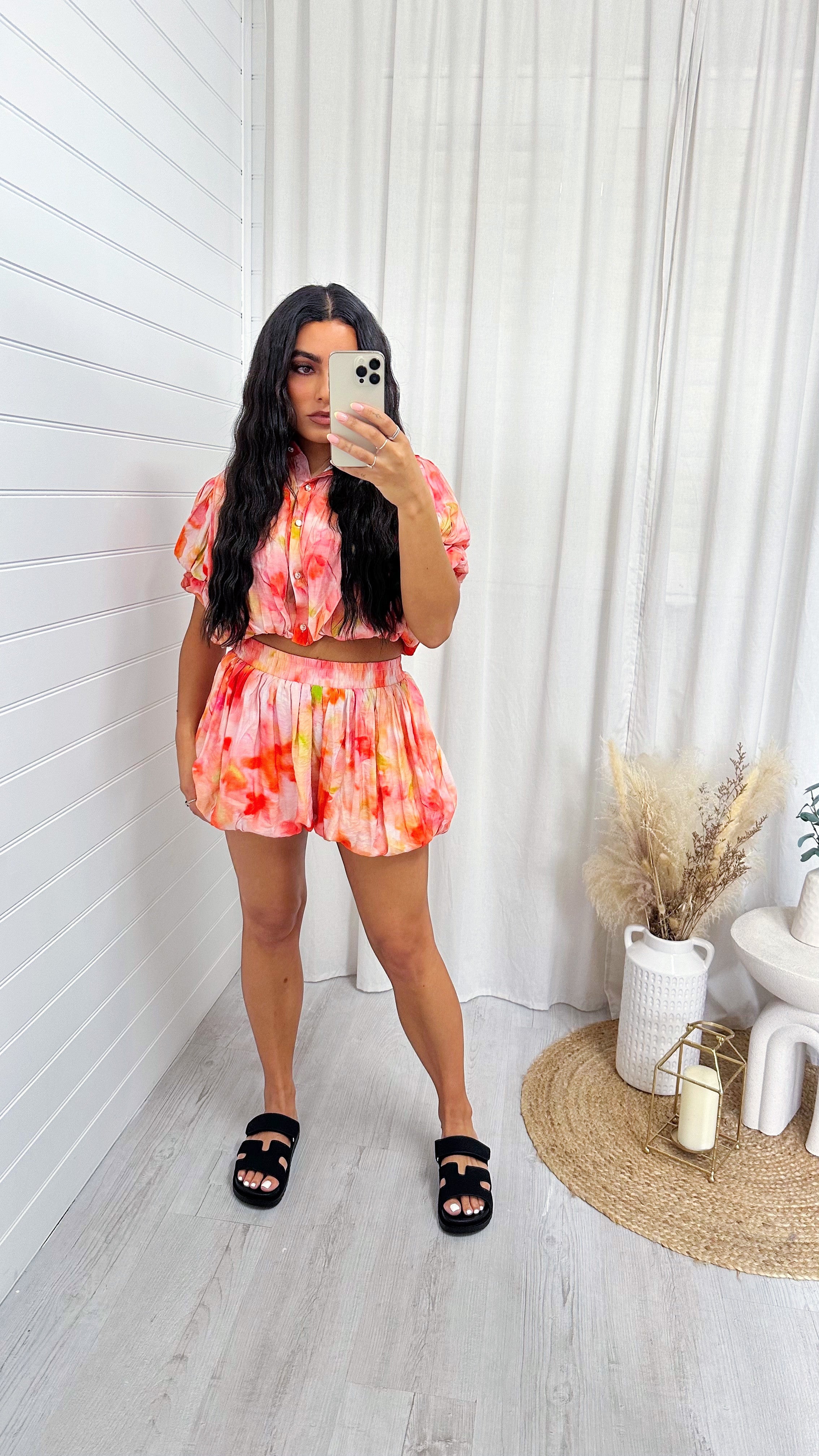 Tie Dye Puff Ball Top and Skort Co-Ord - CORAL