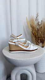 Lace Detail Wedge Sandals - WHITE