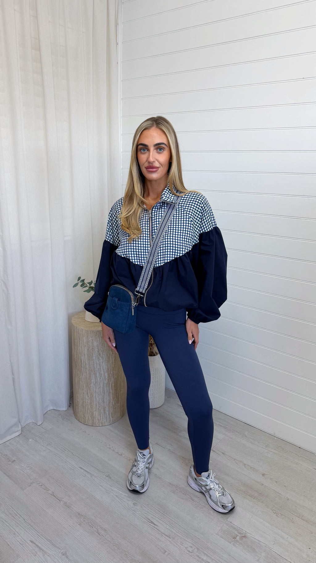 Gingham Puff Ball Jacket - NAVY