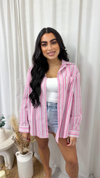 Multicolour Rhinestone Relaxed Shirt - PINK
