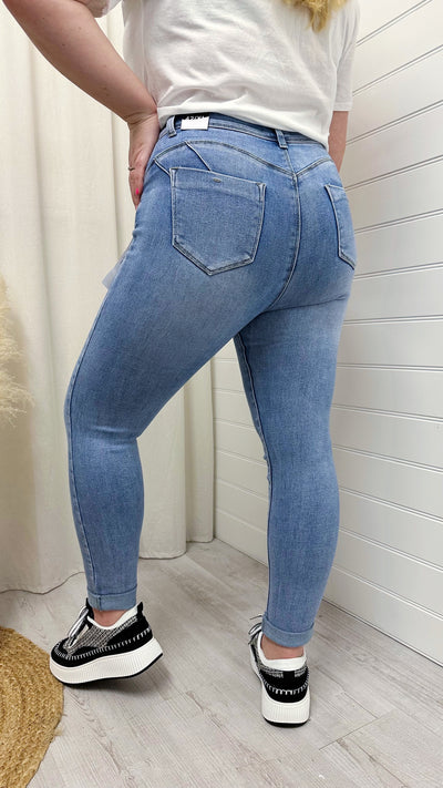 PLUS High Waisted Stretchy Ripped Skinny Jeans - DENIM BLUE