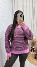 Woollen 'Rive Gauche' Stripey Jumper - BROWN/PINK