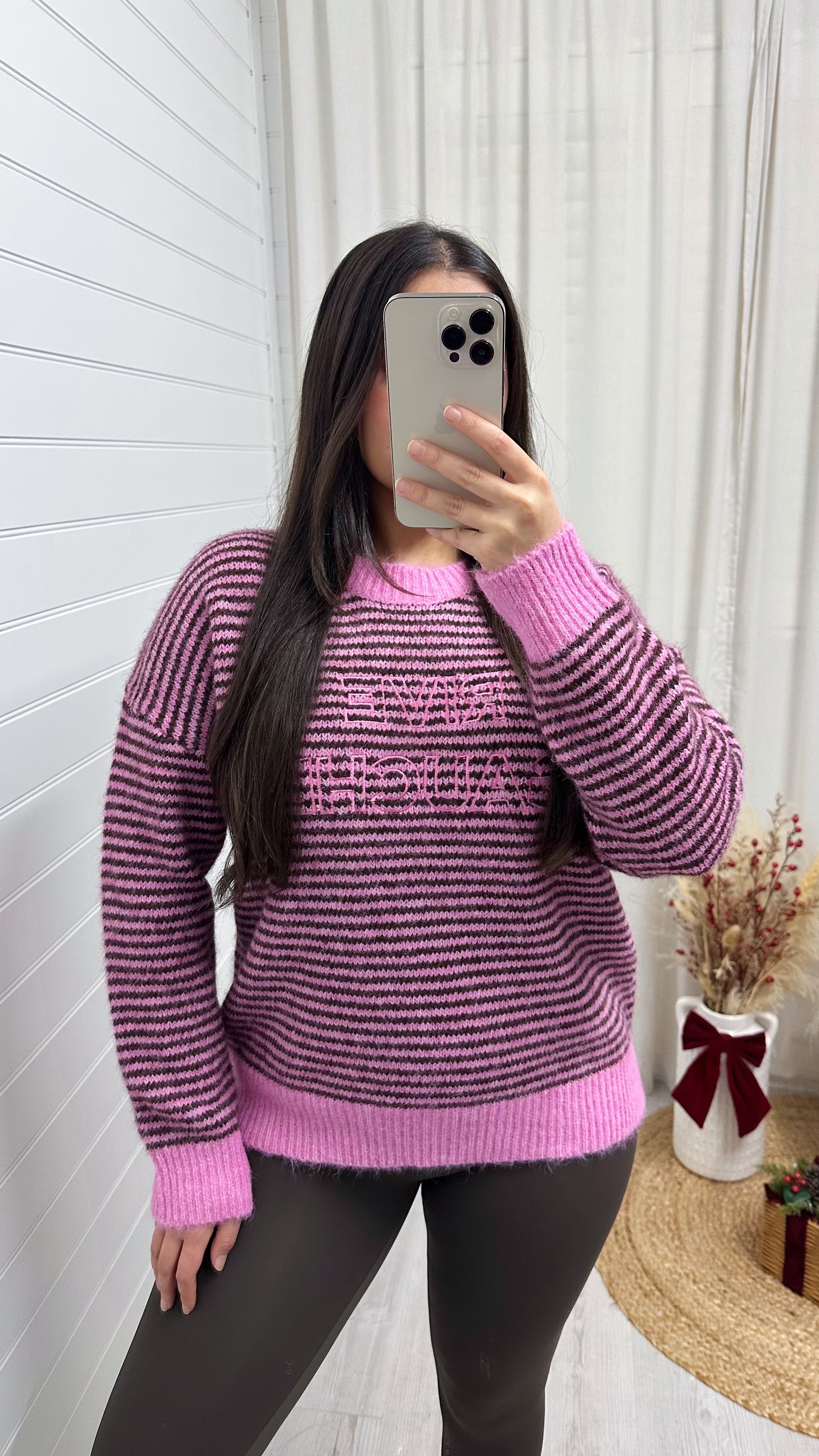 Woollen 'Rive Gauche' Stripey Jumper - BROWN/PINK