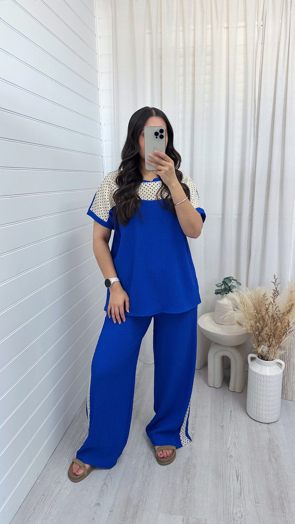 Metallic Mesh T-Shirt and Trouser Co-Ord - ROYAL BLUE