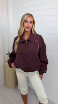 Contrast Trim Windbreaker Jacket - WINE
