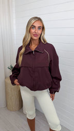 Contrast Trim Windbreaker Jacket - WINE