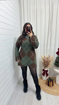 Argyle Woollen Jumper Dress - KHAKI/BROWN