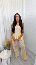 Pastel Stripe Shirred Top and Trousers Co-Ord - LEMON