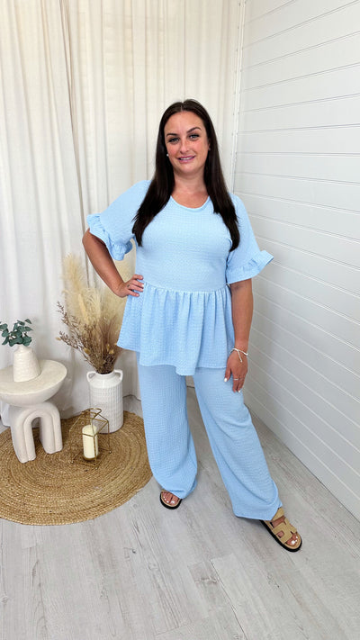 PLUS Peplum Cheesecloth Co-Ord - BABY BLUE