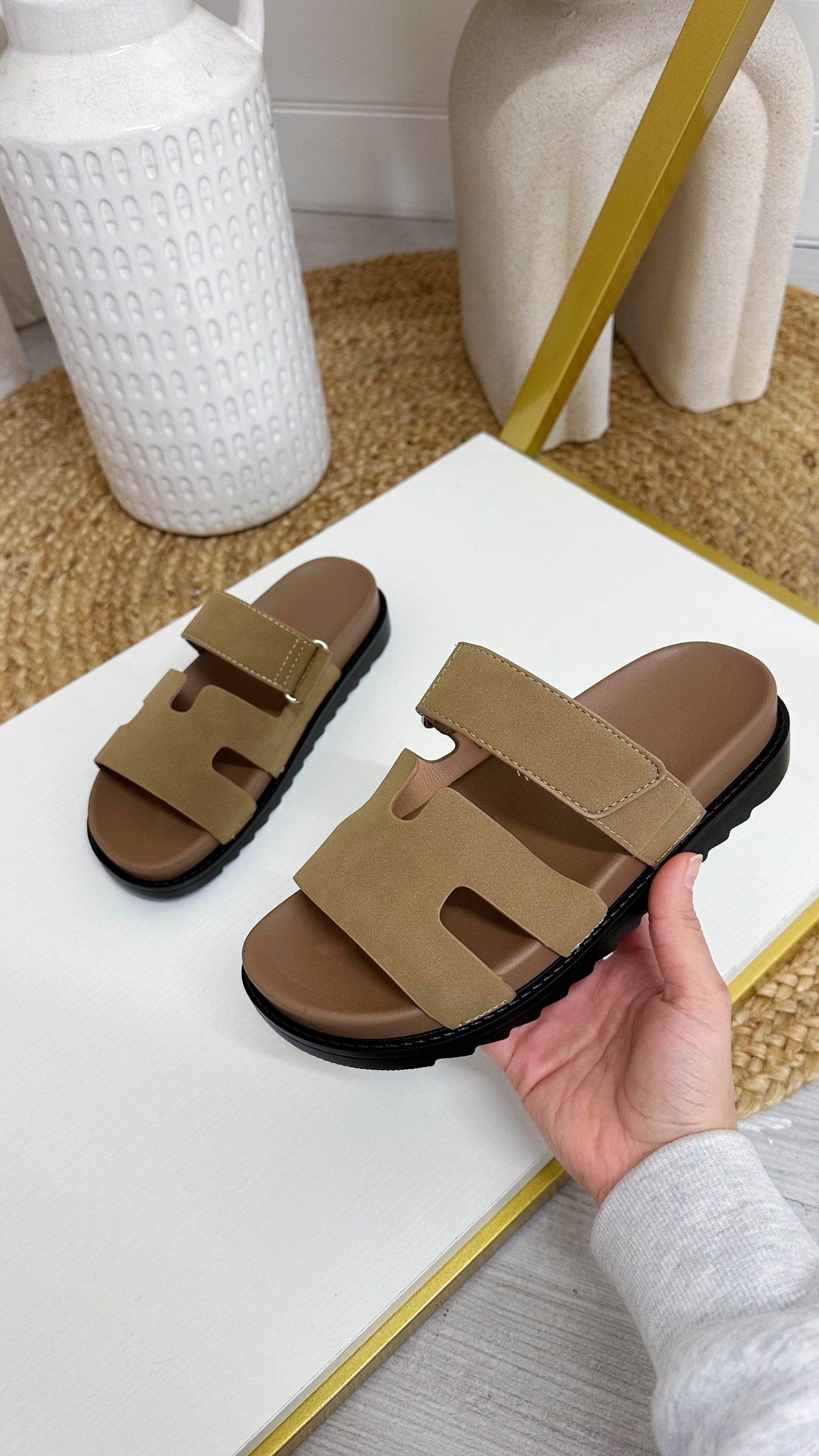 Inspired Chunky Sole Sandals - DARK BEIGE