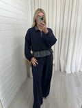 Check Peplum Co-Ord - NAVY