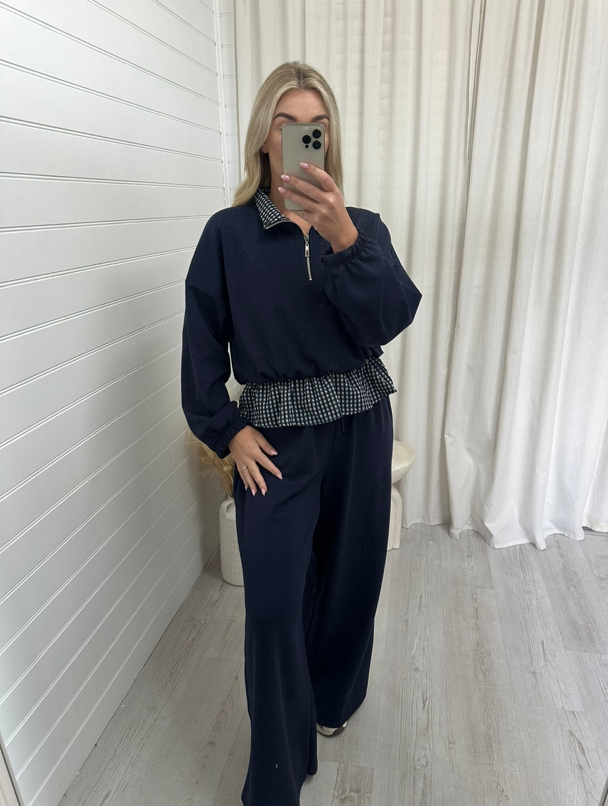 Check Peplum Co-Ord - NAVY