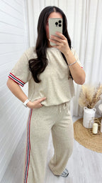 Soft Ribbed Side Strip T-Shirt and Trousers Co-Ord - SAND
