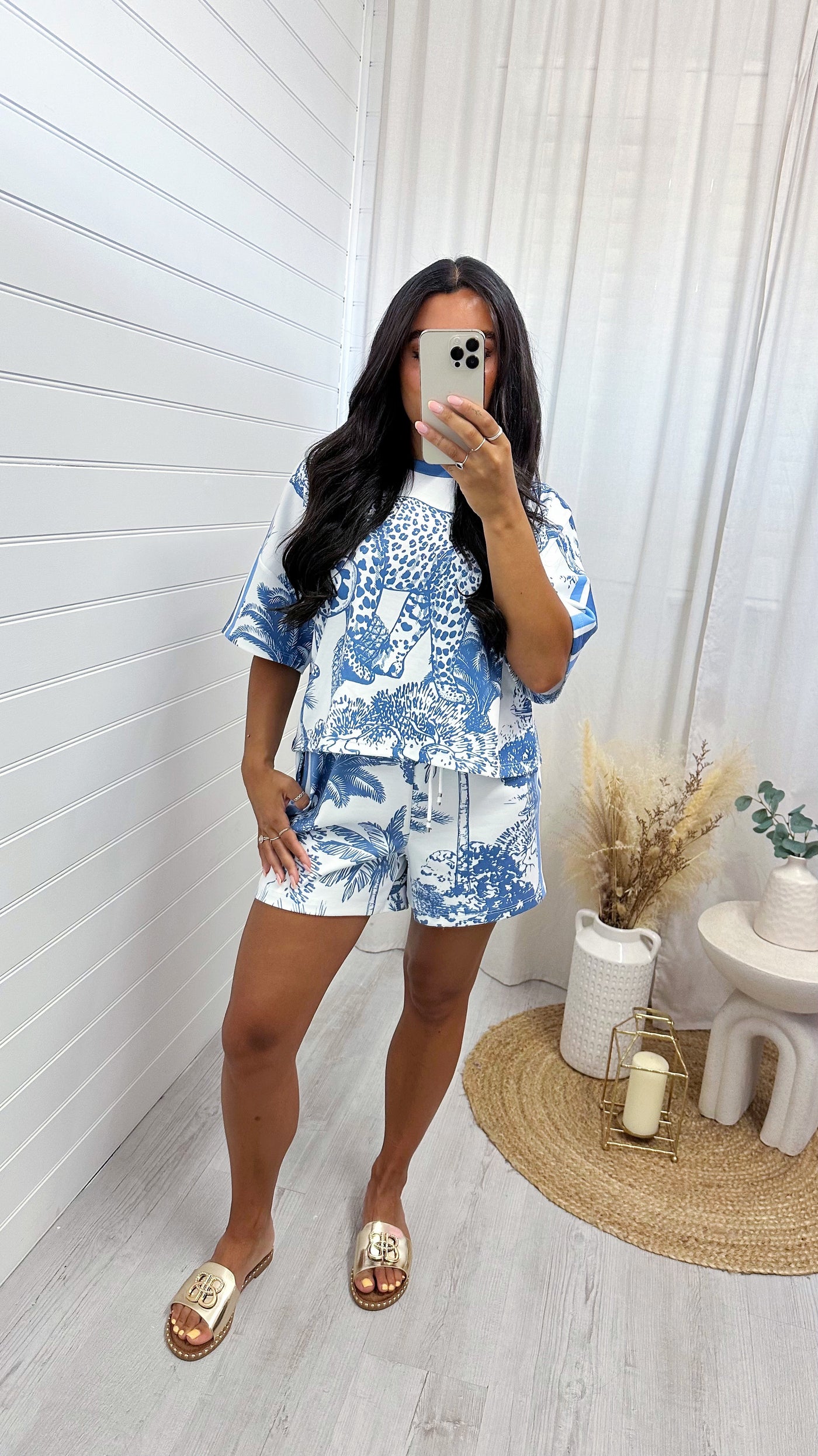 Jungle Cheetah Print Crop Top and Shorts Co-Ord - PASTEL BLUE