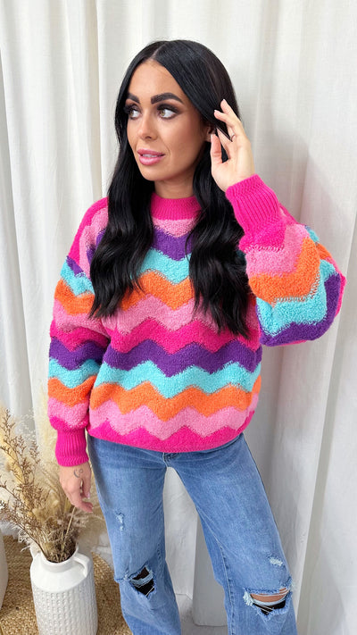 Multi-Coloured Zig Zag Knitted Jumper