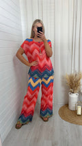 Zig Zag Pleated Top and Trousers Co-Ord - ORANGE