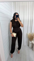 Cinch Waist Ruched Jumpsuit - BROWN
