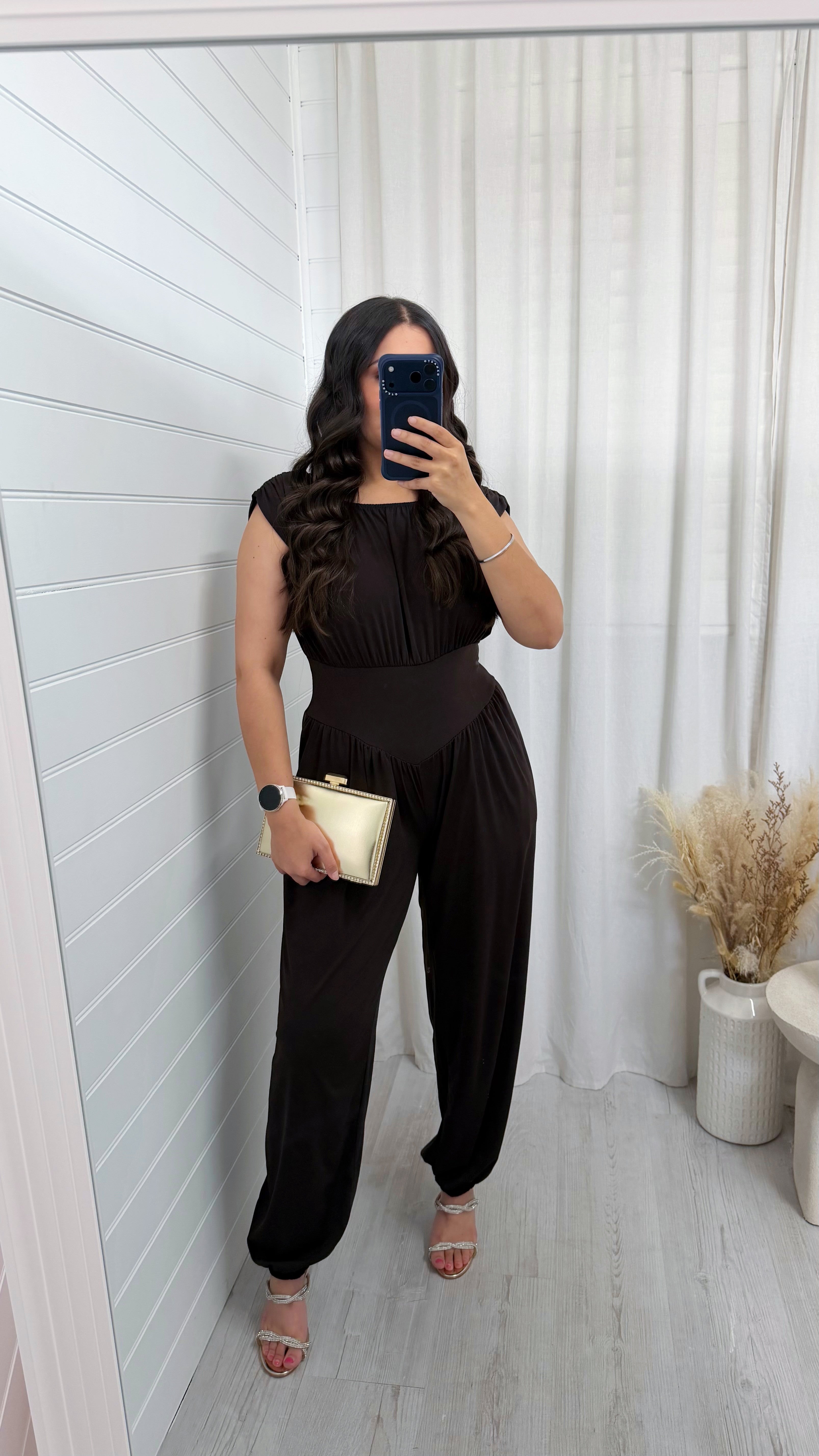 Cinch Waist Ruched Jumpsuit - BROWN