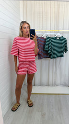 Stripey Cotton Crop Top and Shorts Co-Ord - CANDY PINK