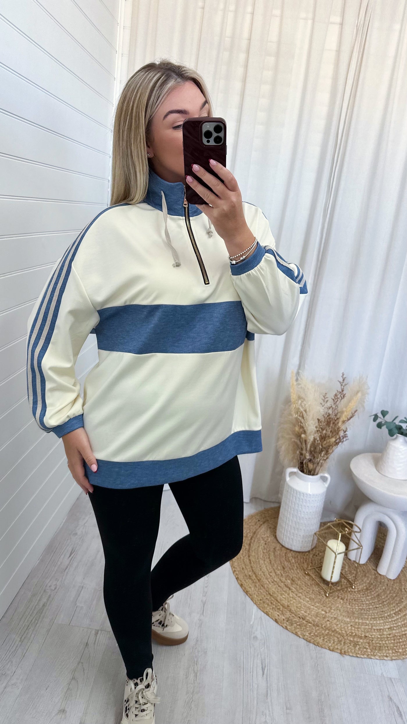 Colour Block Half Zip Sweatshirt - CREAM