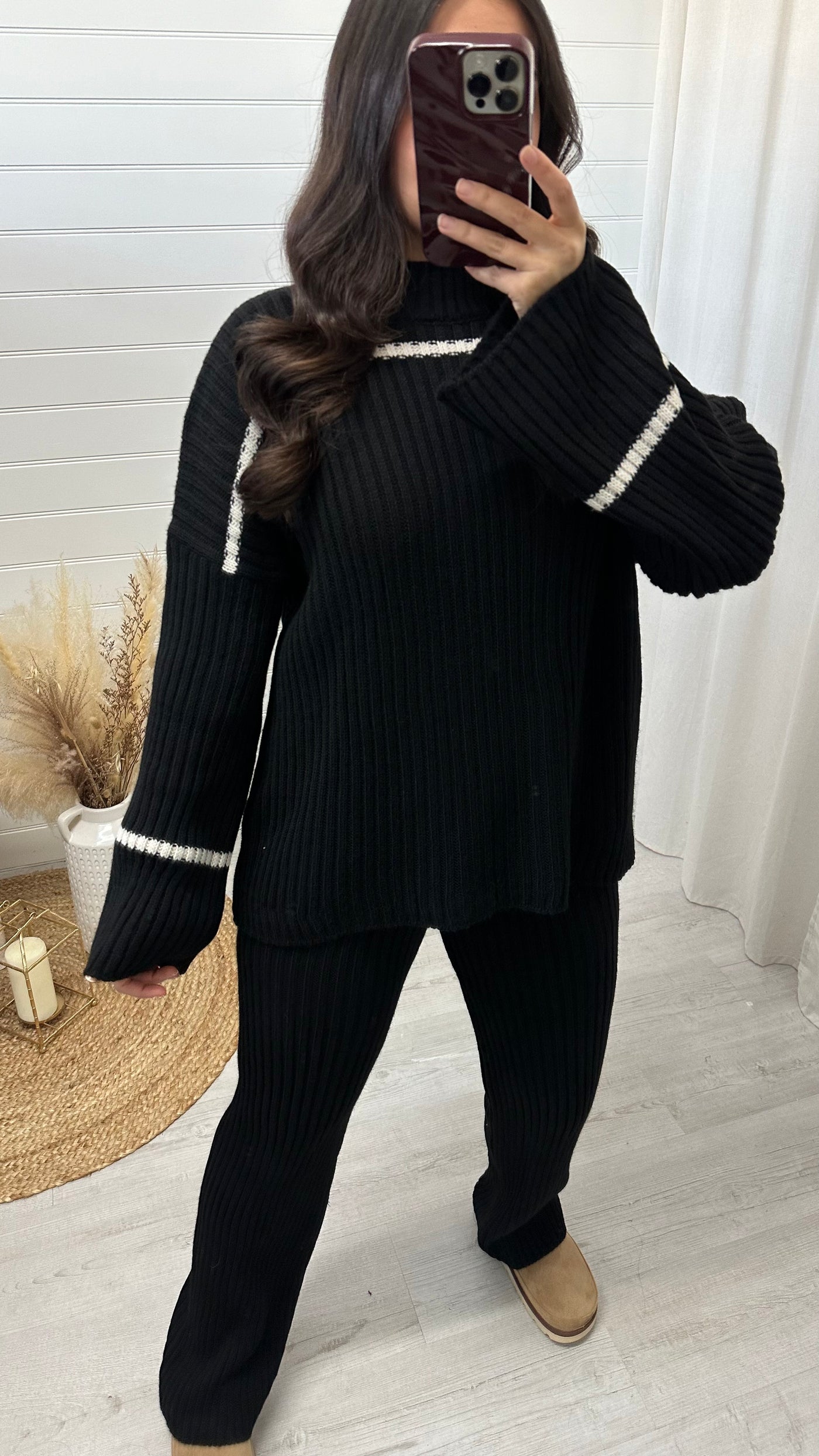 Chunky Knitted Stripe Co-Ord - BLACK