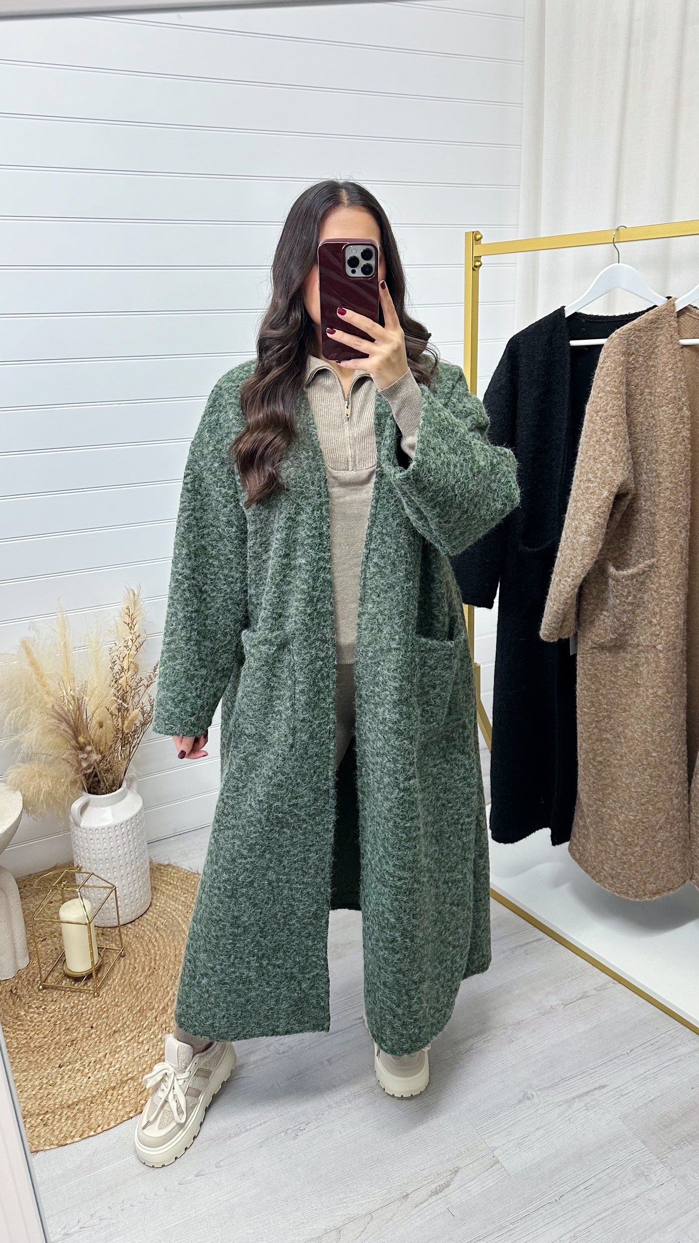 Oversized Long Line Wool Over Coat - KHAKI