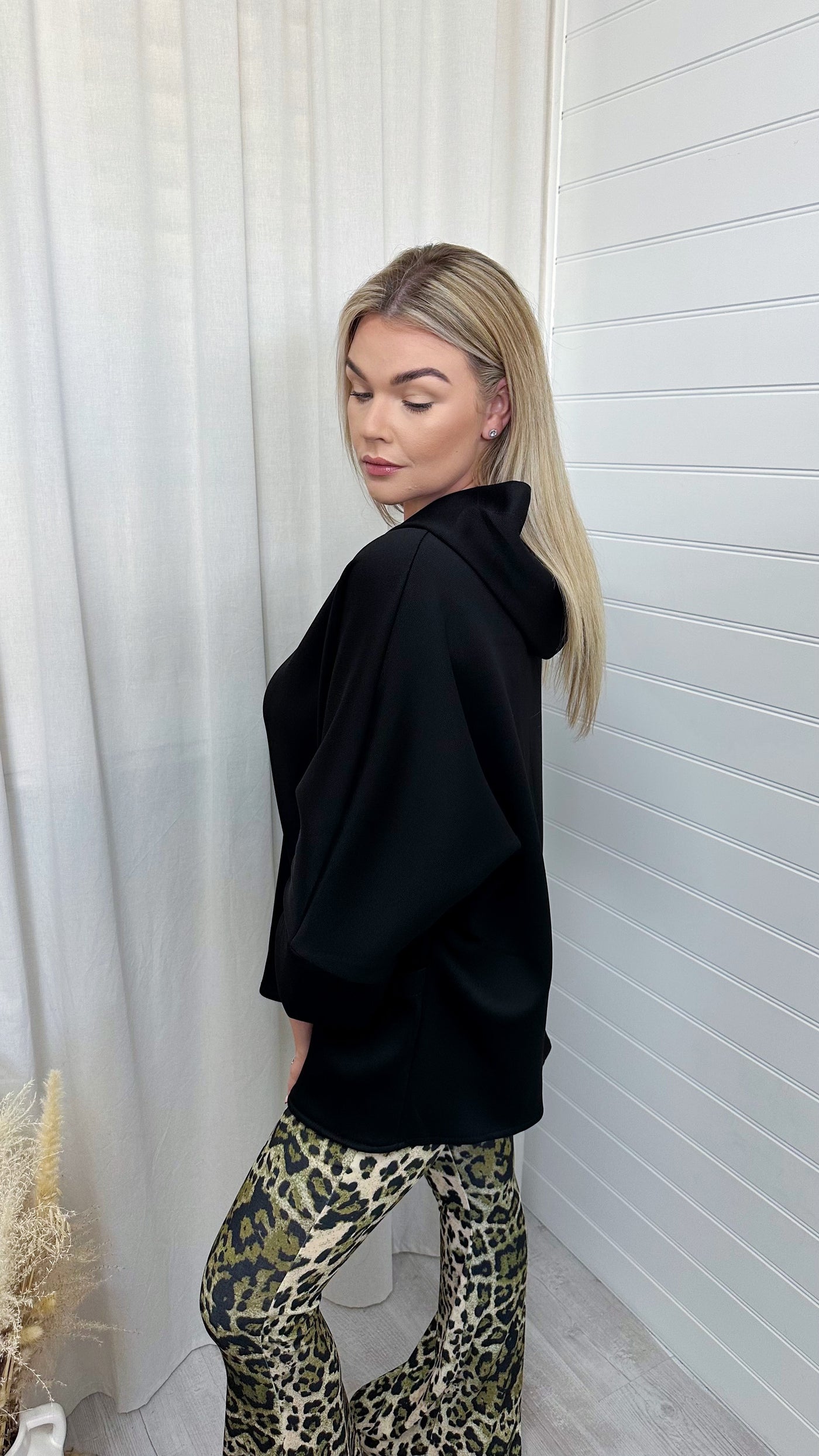 Textured Lightweight Hooded Jacket - BLACK