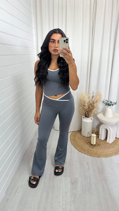 Wrap Over Flares and Padded Tank Top Co-Ord - DARK GREY