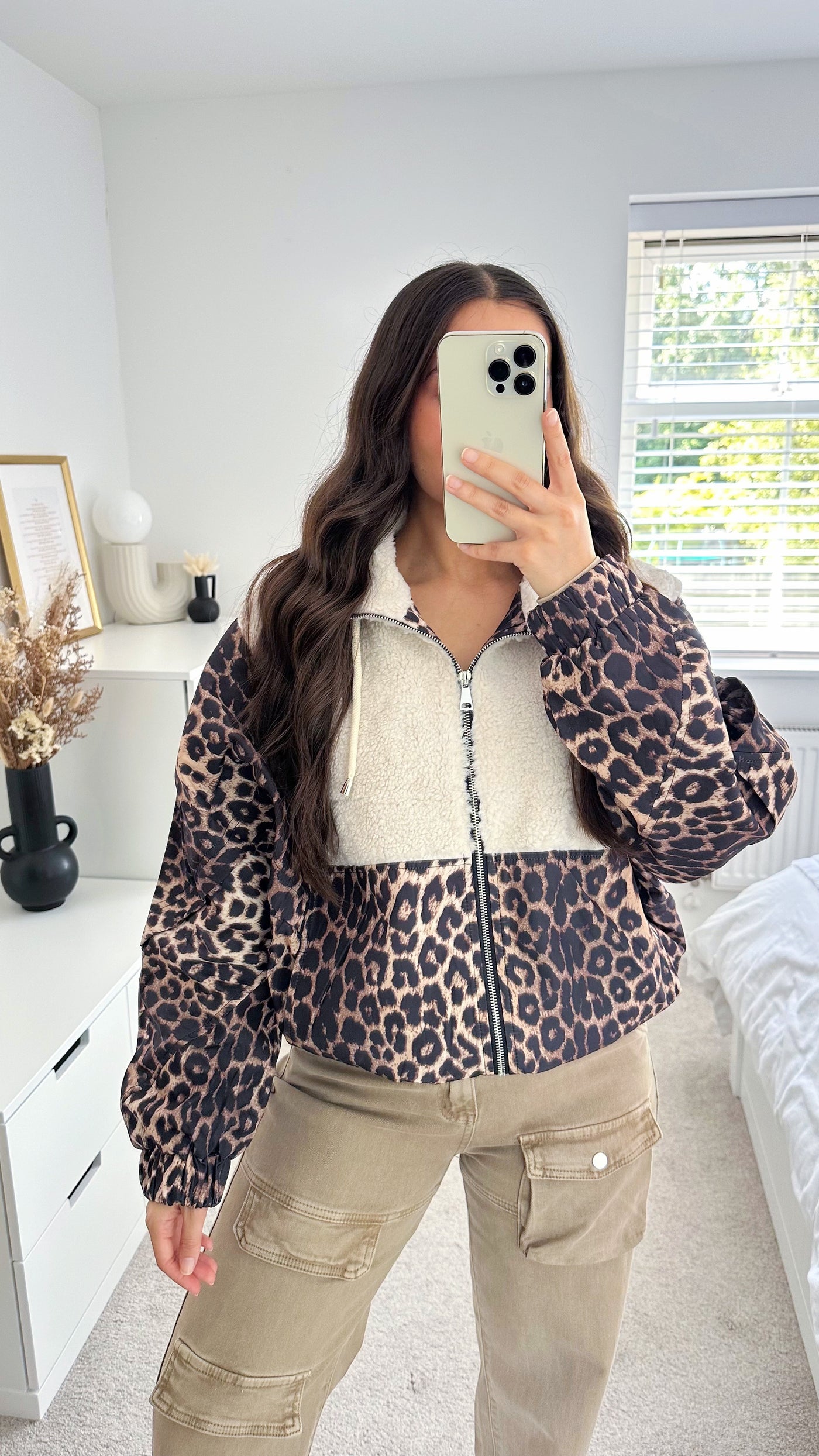 Leopard Print Teddy Fur Bomber Jacket