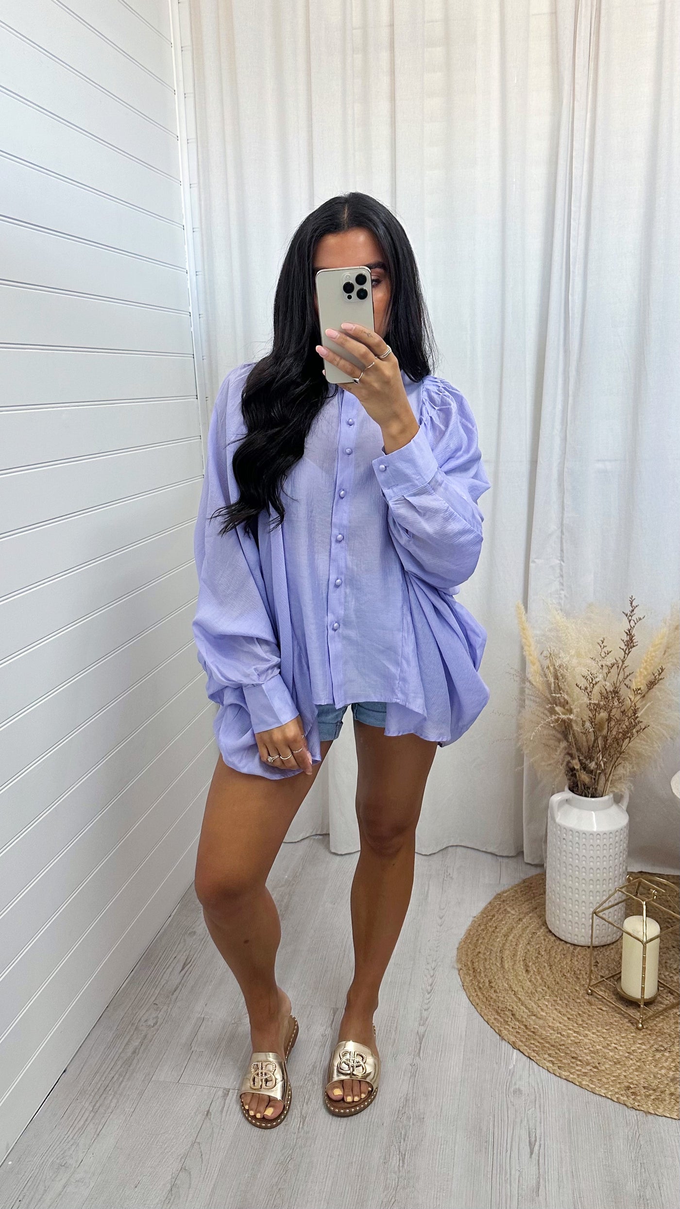 Balloon Sleeve Sheer Blouse - LILAC