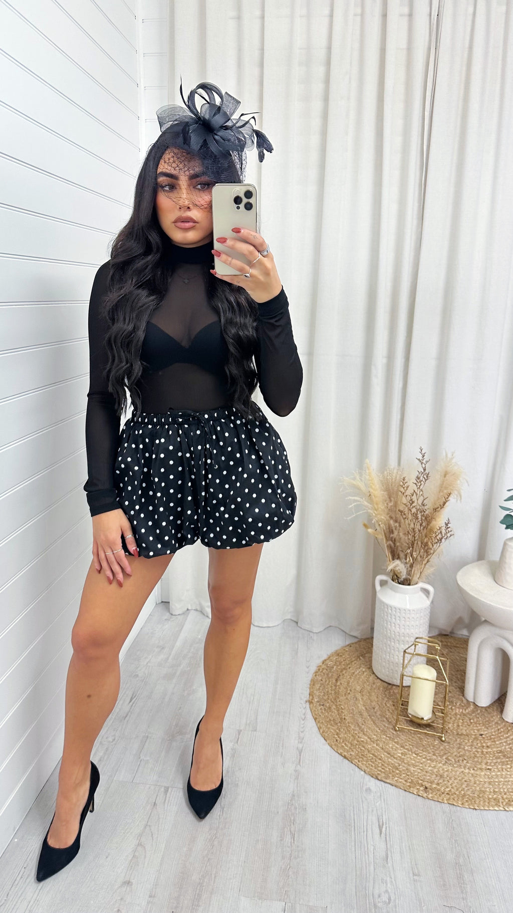 Puff Ball Polka Dot Shorts - BLACK