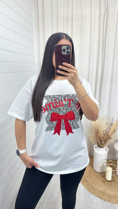 Oversized Je Taime Lace Bow T-Shirt - WHITE