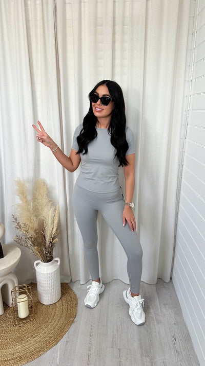 Butter Soft Gym Top and Leggings Co-Ord - GREY