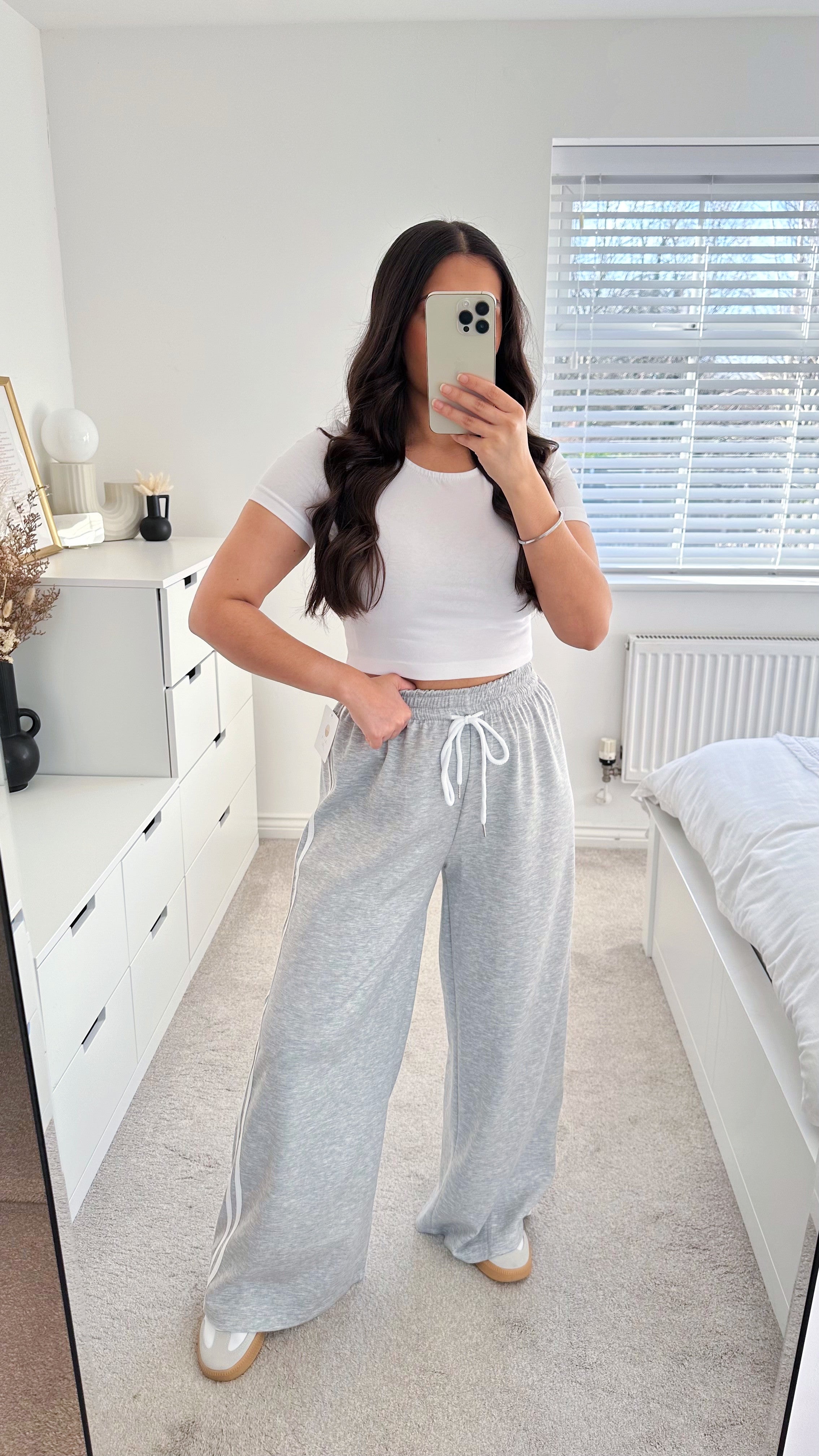 Side Stripe Wide Leg Joggers - GREY