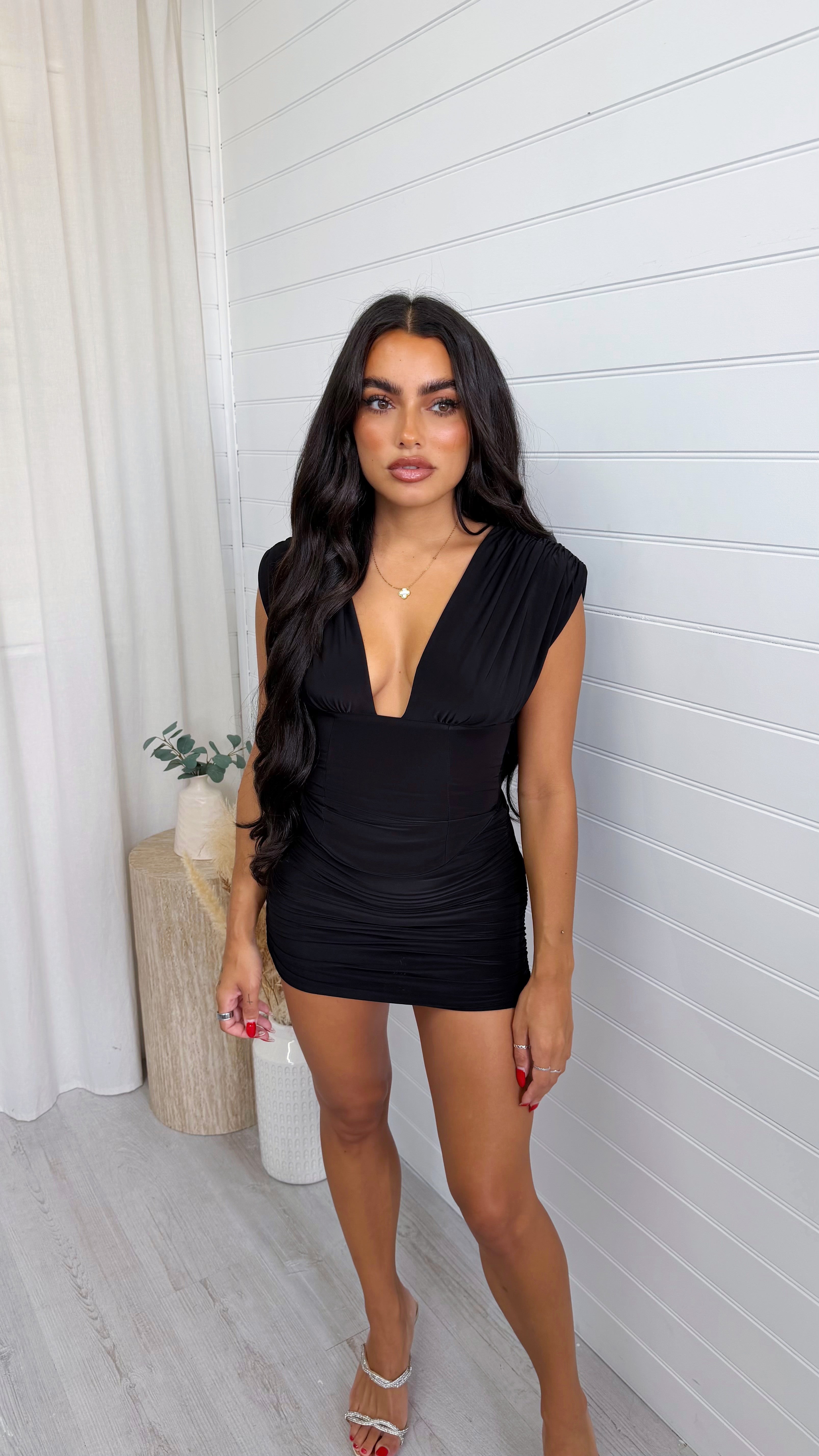 Ruched Corset Dress - BLACK