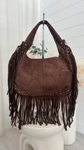 Suede Fringe Bag - BROWN