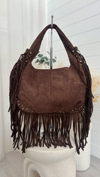 Suede Fringe Bag - BROWN