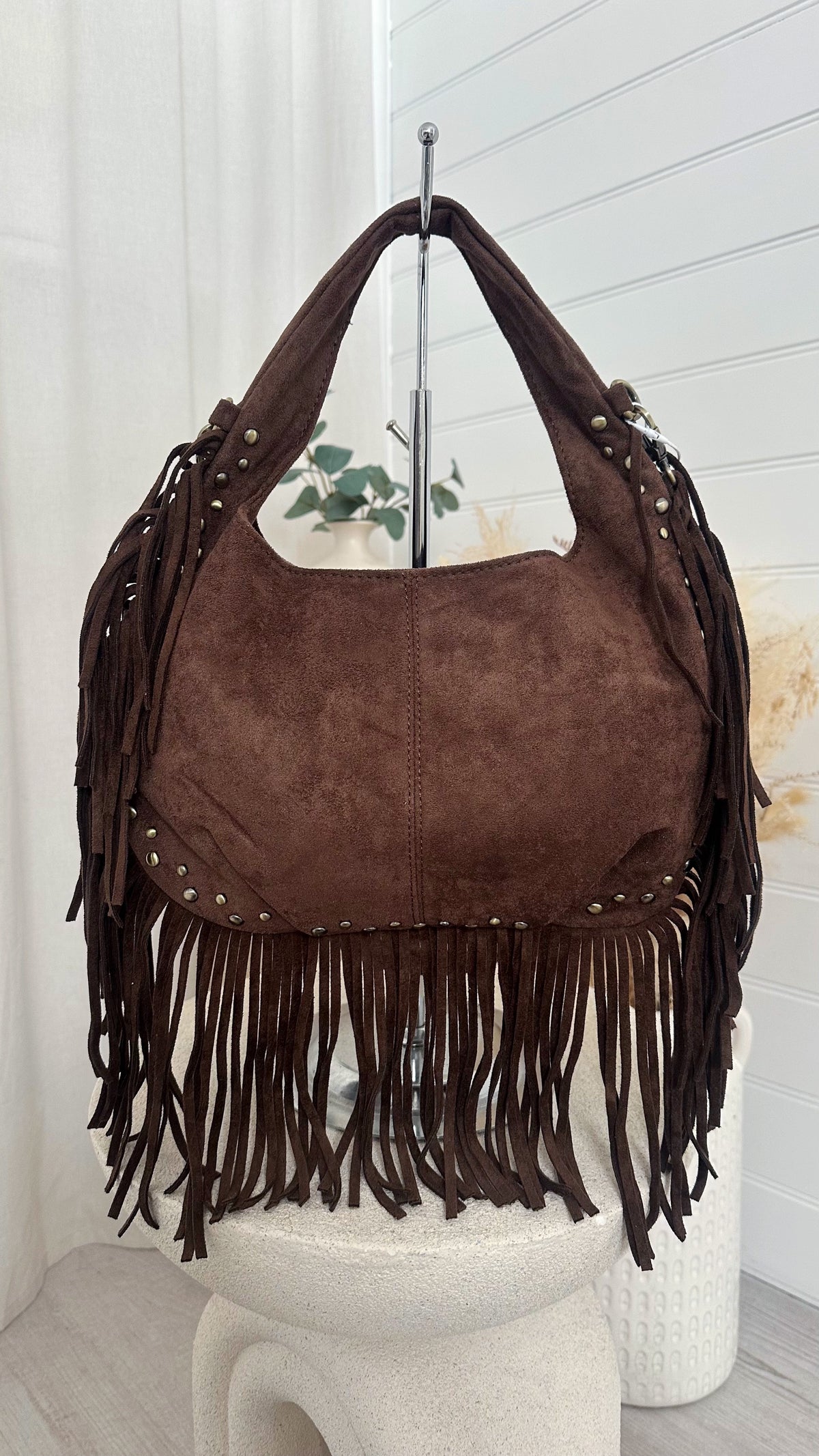 Suede Fringe Bag - BROWN