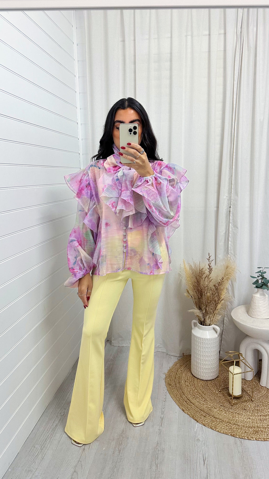 Seam Front Flared Slim Fit Trousers - LEMON