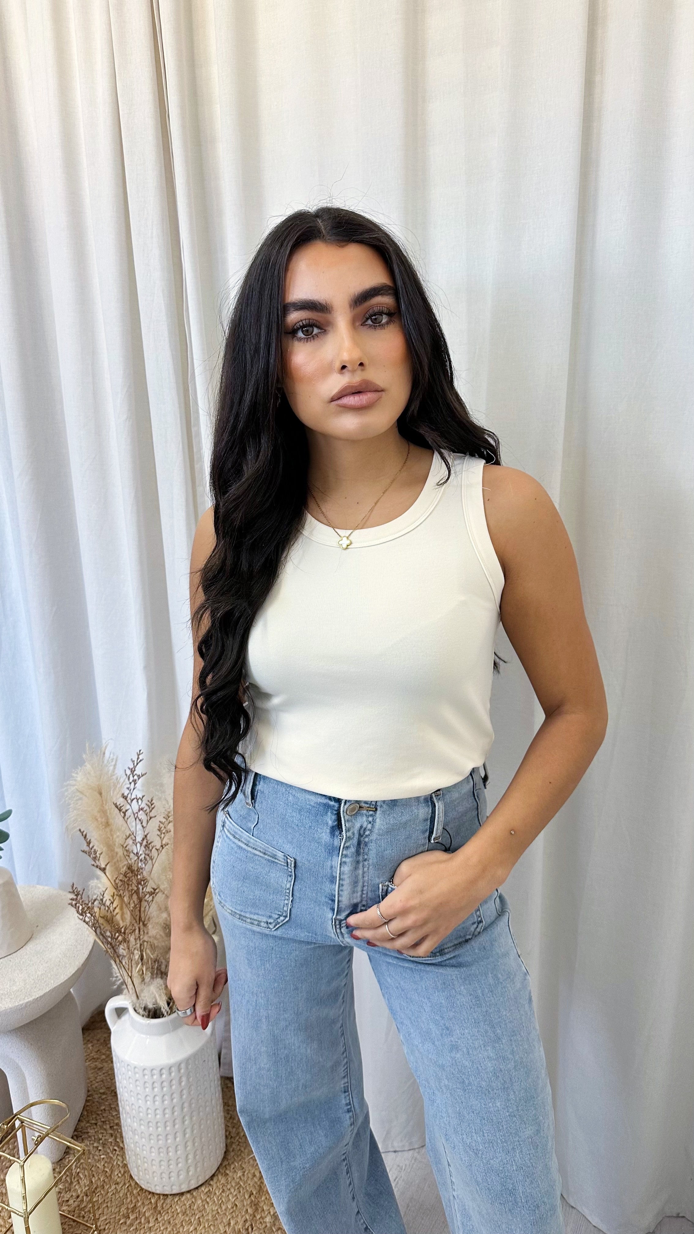 Soft Ribbed Vest Top - CREAM