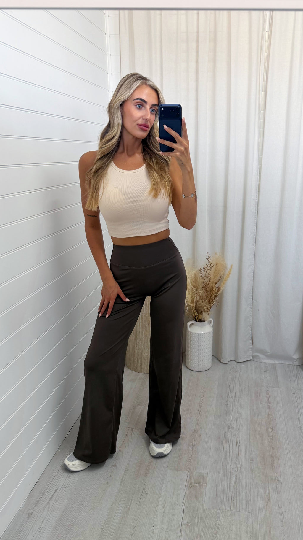 Wide Leg Sculpting Trousers - BROWN