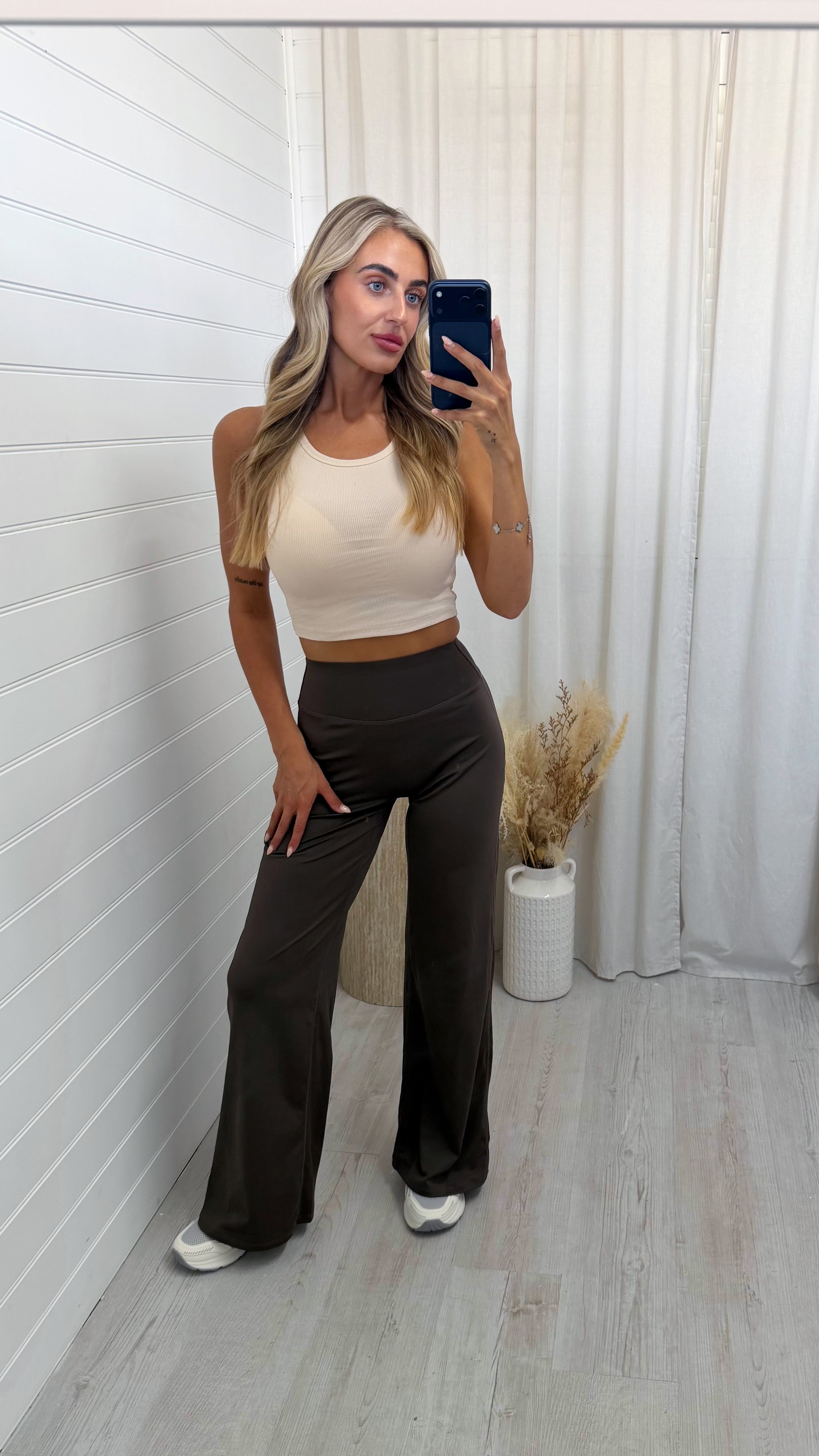Wide Leg Sculpting Trousers - BROWN