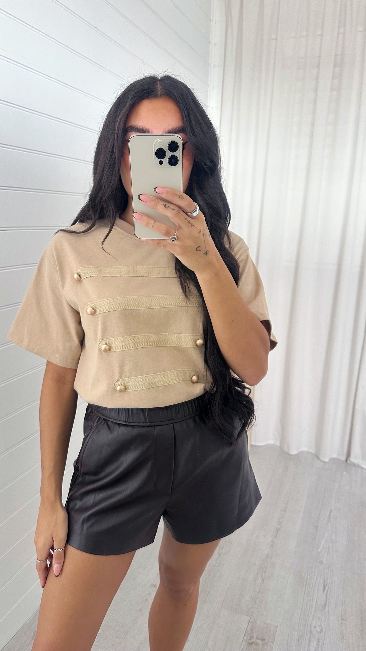 Button Front T-Shirt - BEIGE