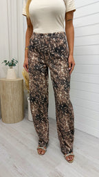 Deer Print Barrel Fit Jeans - BEIGE