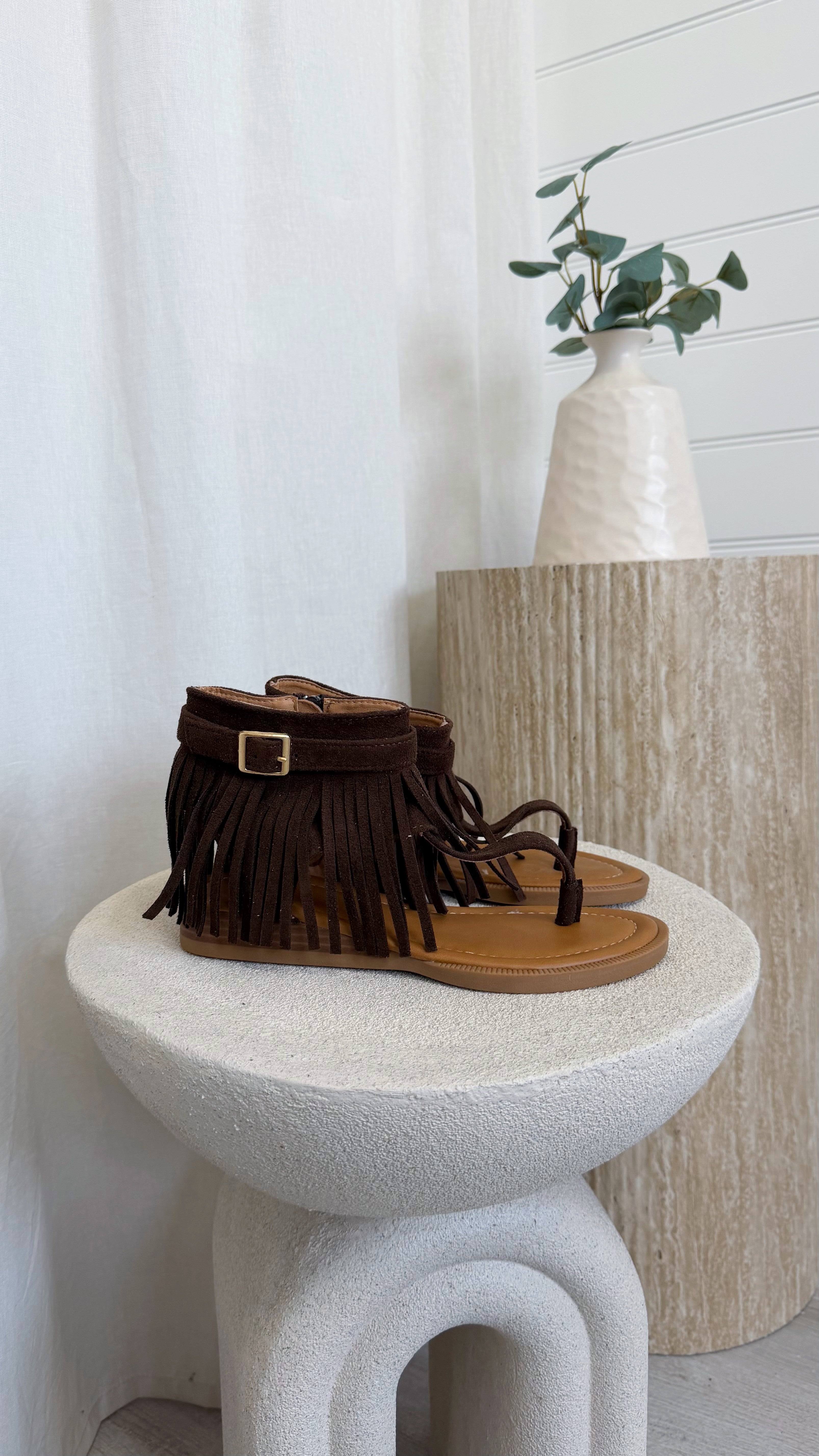 Fringle Ankle Sandals - BROWN