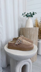 Buckle Strap Faux Fur Loafers - BEIGE